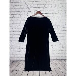 J‎ Jill Black Velvet 3/4 Sleeve Boat Neck Midi Dress Stretch M